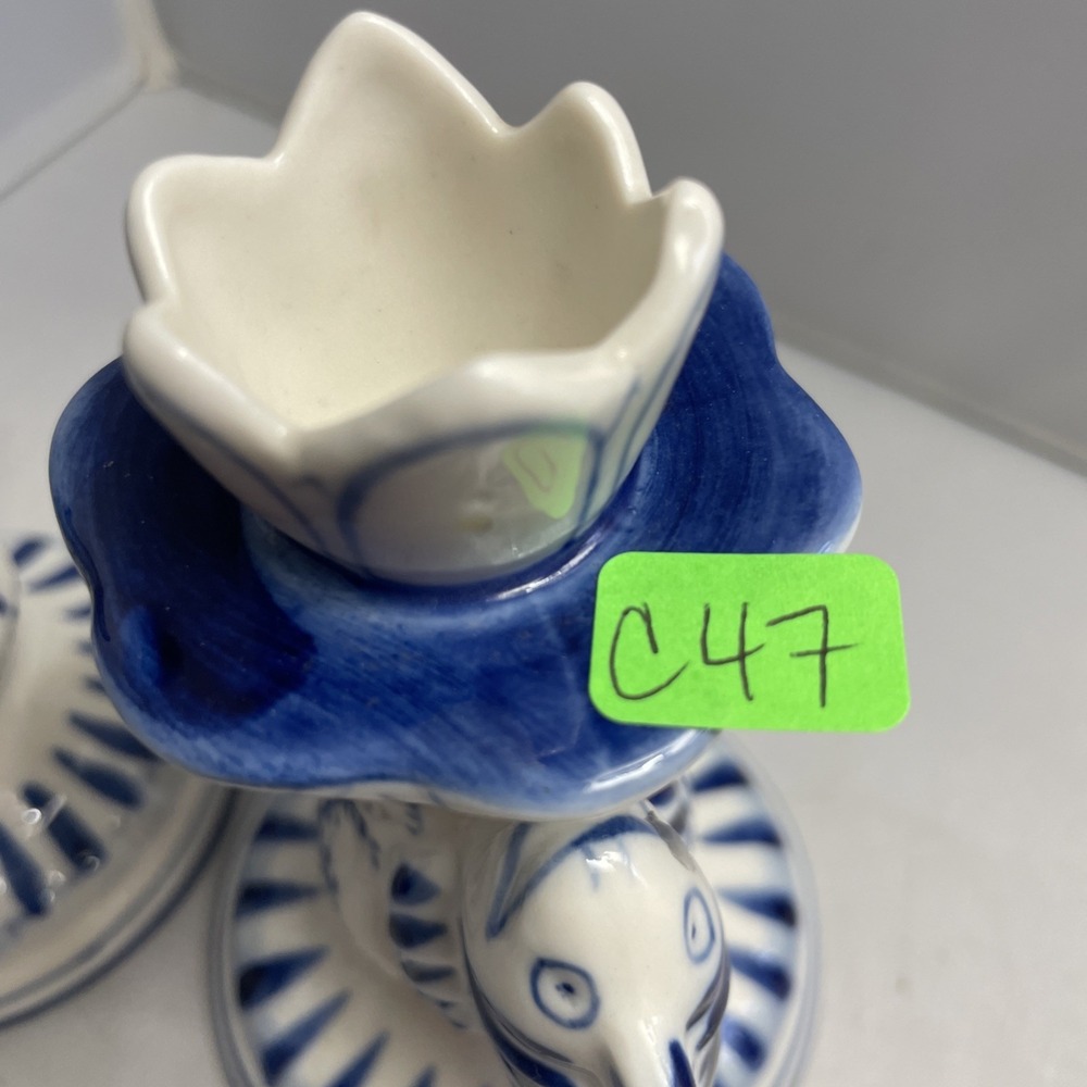 Gzhel Porcelain Russian Candlestick Hand Painted Blue & White Fish Theme Vintage - Picture 13 of 13